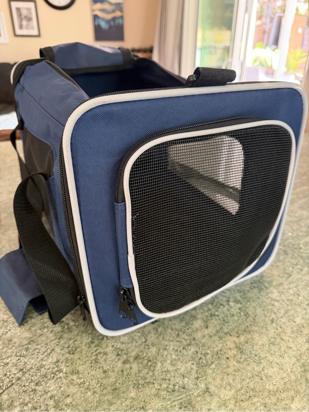 Blue Pet Carrier Bag with Mesh Window